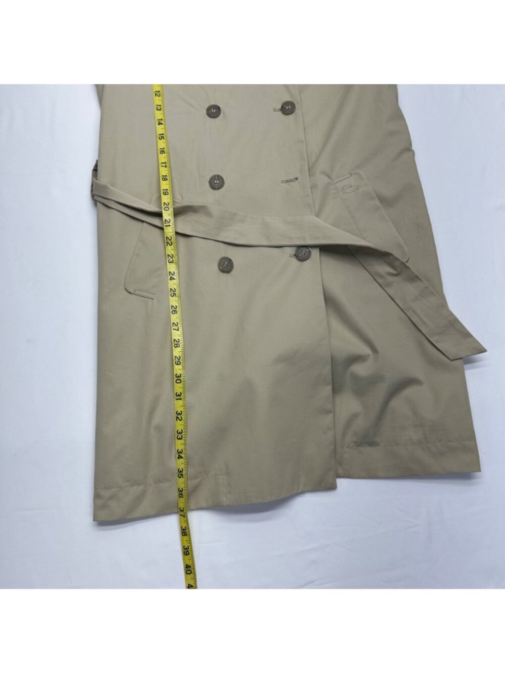 Lacoste Vintage Womens Beige Double-Breasted Trench Coat With Belted Waist & Bac - Picture 13 of 16